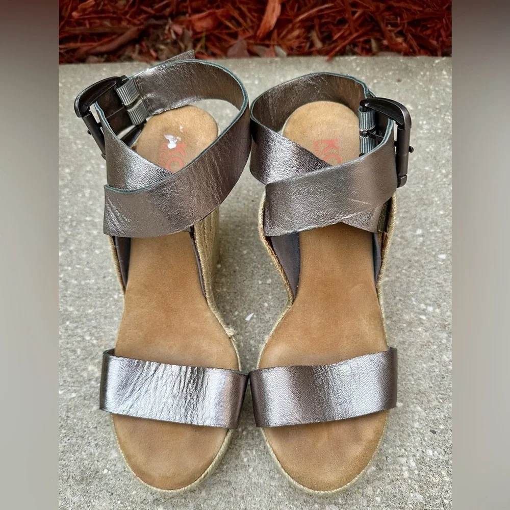 Vintage Michael Kors Metallic Leather Espadrille Wedge Sandals Size 10